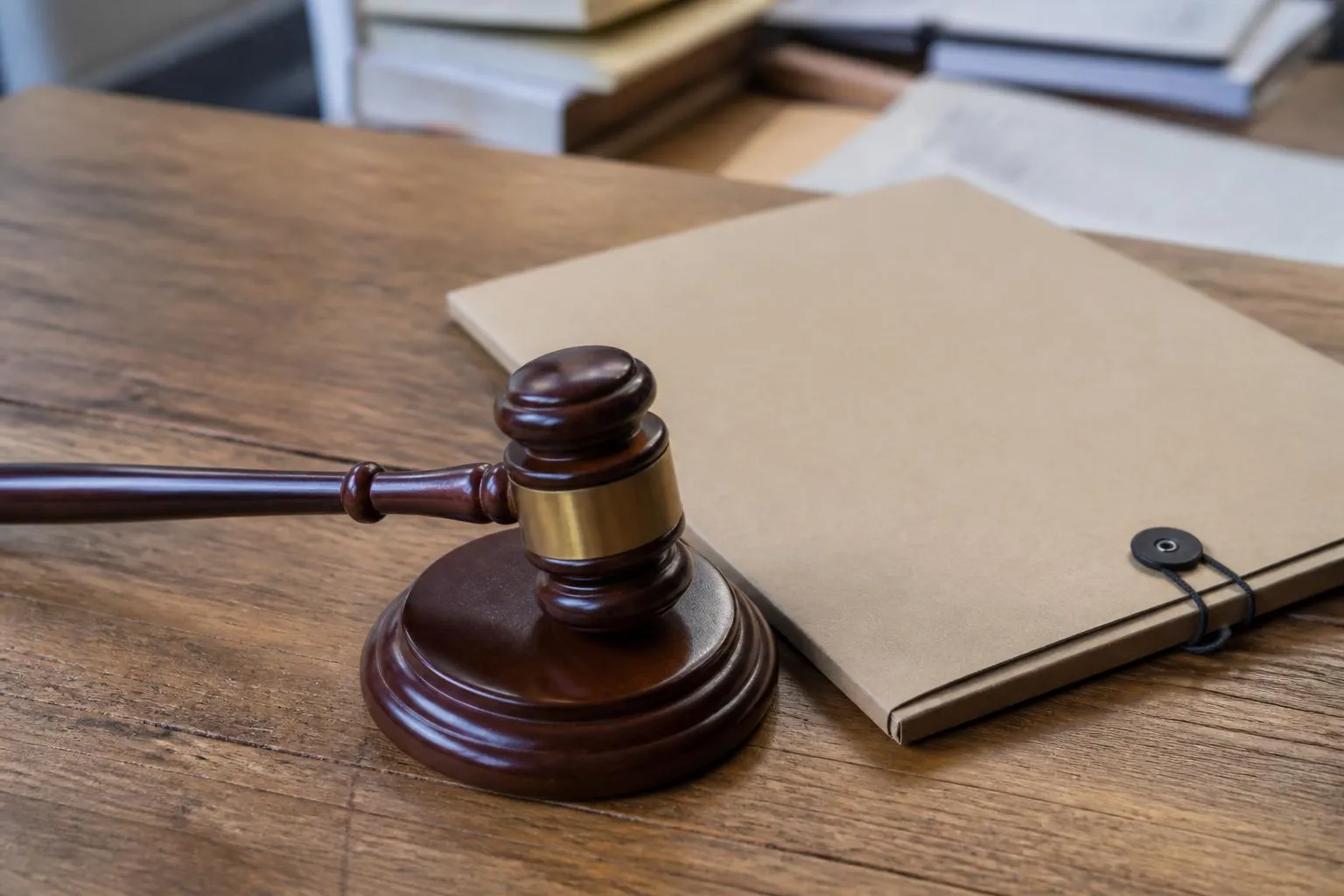 Marteau de vente pose sur une table en bois
