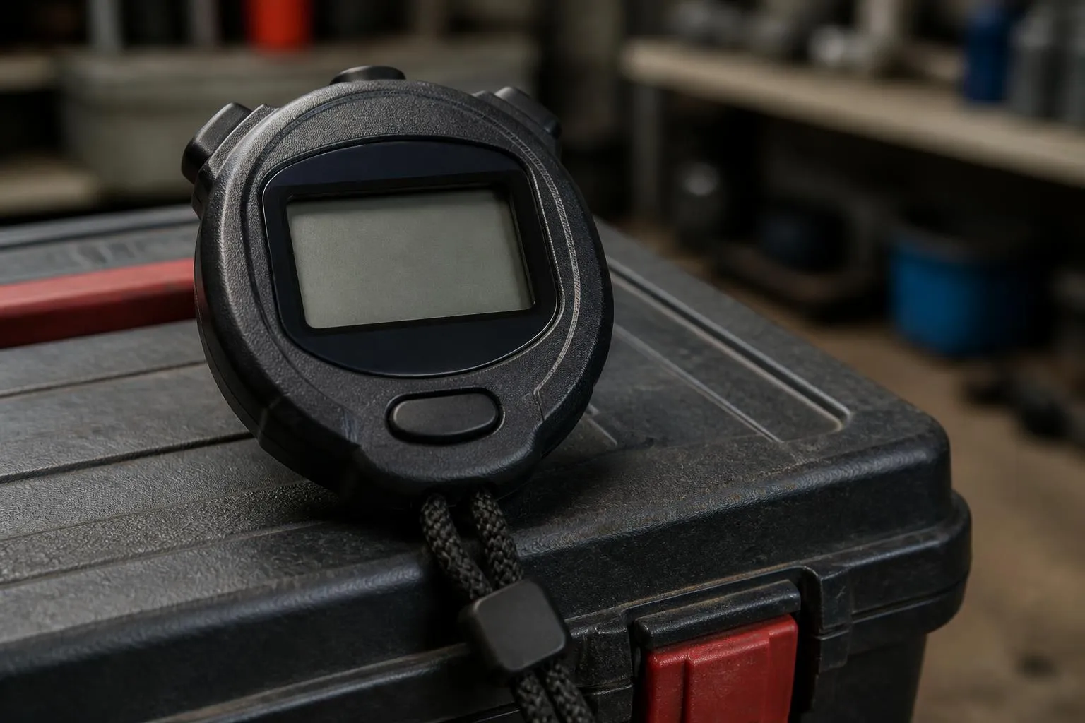 Chronometre de stand sur une caisse a outils